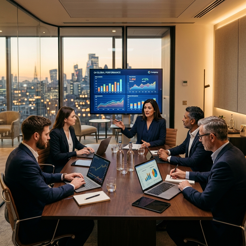 Equipo HONDIVEN evaluando proyectos con datos en pantallas corporativas